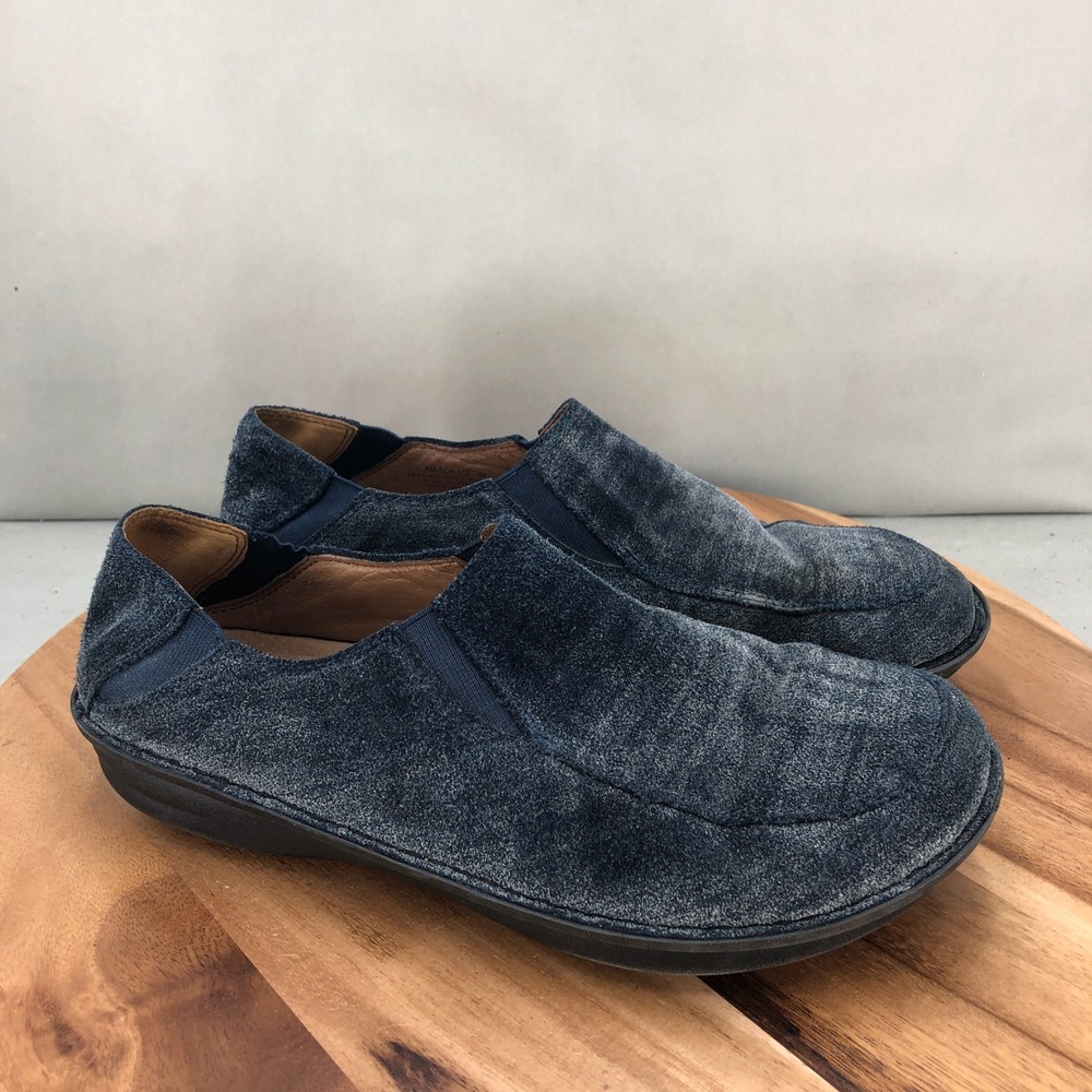 Alegria Schuster Mens Navy Blue Suede Slip On Comfort Loafers Shoes Size 44 / 10